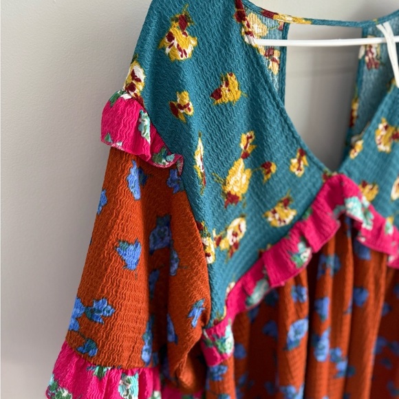 By Anthropologie Ruffled Sleep Mini Dress - Floral Patchwork - Size Small Petite - Picture 8 of 13
